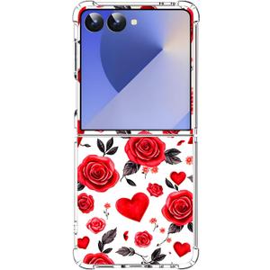 Case for Samsung Galaxy Z Flip 7,Red Rose Love Hearts Drop Protection Shockproof Case TPU Full Body Protective Scratch-Resistant Cover for Galaxy Z Flip7