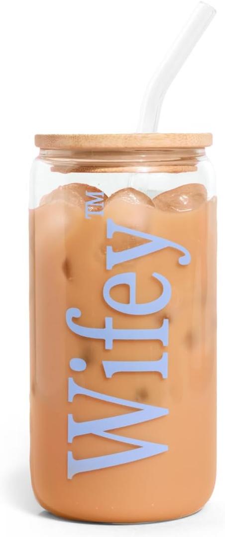 Fetti Wifey Glass Tumbler | 16oz, With Straw, Lid And Brush, Bachelorette Cup, Bride Gift, Wedding Party, Bridal Shower