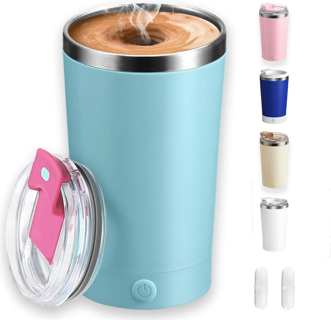 Self Stirring Coffee Mug With Lid, 13.5oz Rechargeable 316 Stainless Steel Detachable Base Auto Mixing Cup, Fast Stirring for Coffee, Milk, Cocoa Blue