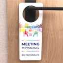 Do Not Disturb Meeting In Progress - Vibrant Colored Printed Door Hanger Sign - for use in Business, Corporate, Home Office & Workplaces. Shipped Globally. TABLE ICON.