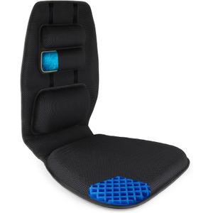 FOMI Gel Seat Cushion and Adjustable Back Support | Lumbar Pillow Flexible Placement for Upper Lower Thoracic, Coccyx, Pressure Sore Pain Relief | for Car, Office Chair, Gaming, Stadium | Posture Aid