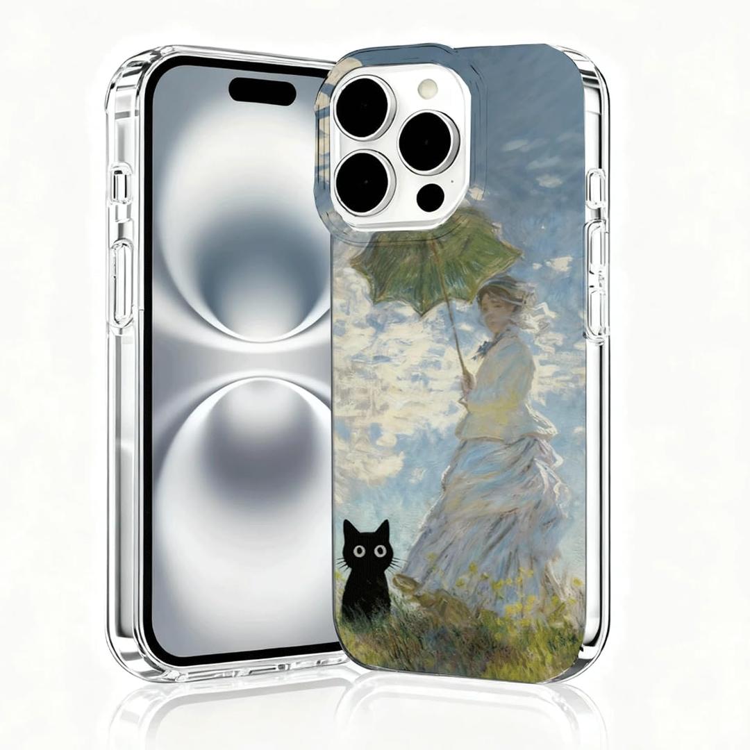  iPhone 16 Pro Max Case, Animal Phone Cases for iPhone 16 Pro Max, Scratch Resistant Shockproof Cover, Aesthetic Clear Phone Cover, Black Cat Case, Beauty and Black CatB079
