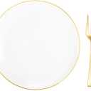 Festiva 200Pcs Gold Dessert Plates 6.3" with Forks 5"- Small Disposable Dessert/Appetize/Cake Plates Plates- serve 100 guests include 100Plates 100Forks for Wedding &Birthday Party & Outdoor