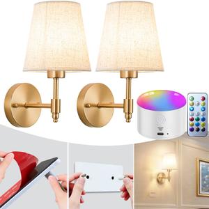 YHCDLAMP Peel and Stick Wall Sconces, No Drilling Stick On Wall Sconce, Wireless Battery Operated Wall Lights, Adhesive Wall Lamp with 10000mAh Battery Bulb for Bedroom Living Room Decor, One Size