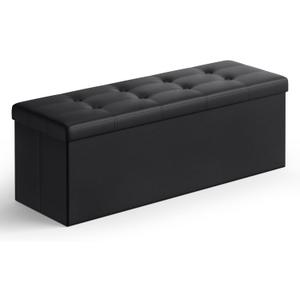 SONGMICS MAZIE Collection - 43 Inches Folding Storage Ottoman Bench, Ottoman with Storage, Foot Rest Stool, Load 660 lb, for Living Room, Synthetic Leather, Black ULSF701, 15"D x 43"W x 15"H