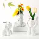 Sieral 9 Pcs Ceramic Face Vase Female Form Flower Modern Body Vase for Decor with Head Half Body Bust Centerpiece for Table Shelf Home Bedroom Room Office(Large,White)