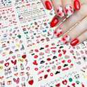 30 Sheets Valentine's Day Nail Art Stickers Red Heart Sticker Decals 3D Self-Adhesive Nail Supplies Lips Heart Letters Love Kiss Rose Flower Designs Sticker for Women Acrylic Nails Decorations