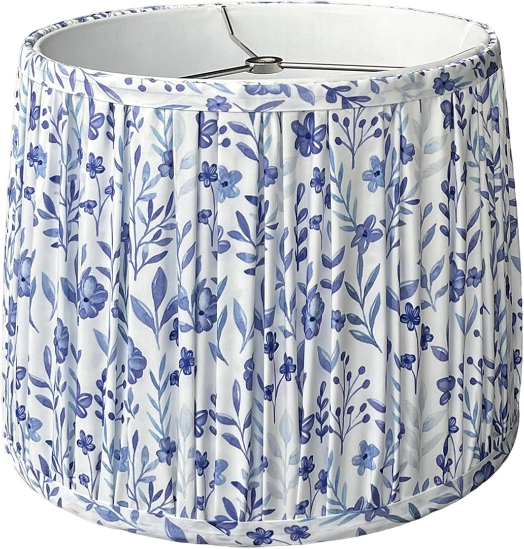 Drum Pleated Lamp Shade, 12" Top x 14" Bottom x 9.5" High Blue Print