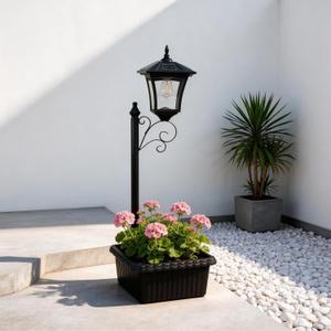 Solar Lamp Post with Planter, 36.5" Solar Light Post Outdoor Waterproof, Warm Yellow Lights Dusk to Dawn 7-8Hr, Easy Install, Solar Pole Light for Patio, Garden, Porch, Yard, Pathway