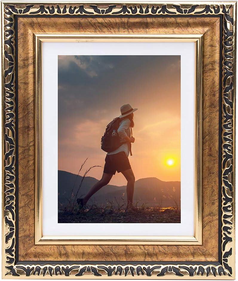 Beyond Your Thoughts 8x10 Picture Photo Frame (1 Pack Real Glass Antique with Matted for 5X7 Gold Color, Vertical or Horizontal, Table Top and Wall Mounting Display