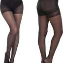 2 Pairs Control Top Pantyhose for Women, 40 Deneier Sheer Tights Tummy Control Stockings with Rip Resistant Toes (Medium)