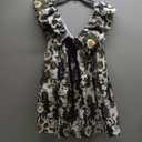 hibshaby Women's Floral Print Mini Dress V Neck Puff Sleeve Dress Short Babydoll Bow Dress (Printed Dark Green)