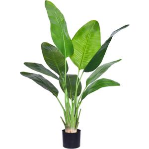 Artificial Bird of Paradise Plant, Fake Tree with Realistic Leaves and Durable pots, Adjustment-Free Branches Artificial Tree for Indoor Outdoor Home Decor (4FT 1Pack) (5in)
