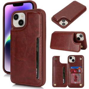 iCoverCase Compatible with iPhone 14 Plus Phone Case with Card Holder, Wallet Case for Women Men RFID Blocking PU Leather Protective Case 6.7 Inch (Dark Brown)