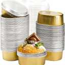 Dicunoy 100 Pack Mini Aluminum Baking Cups with Lids, 3 OZ Disposable Ramekins Muffin Liners Containers, Individual Pie Tin Cup for Dessert, Creme Brulee, Pudding, Cupcake