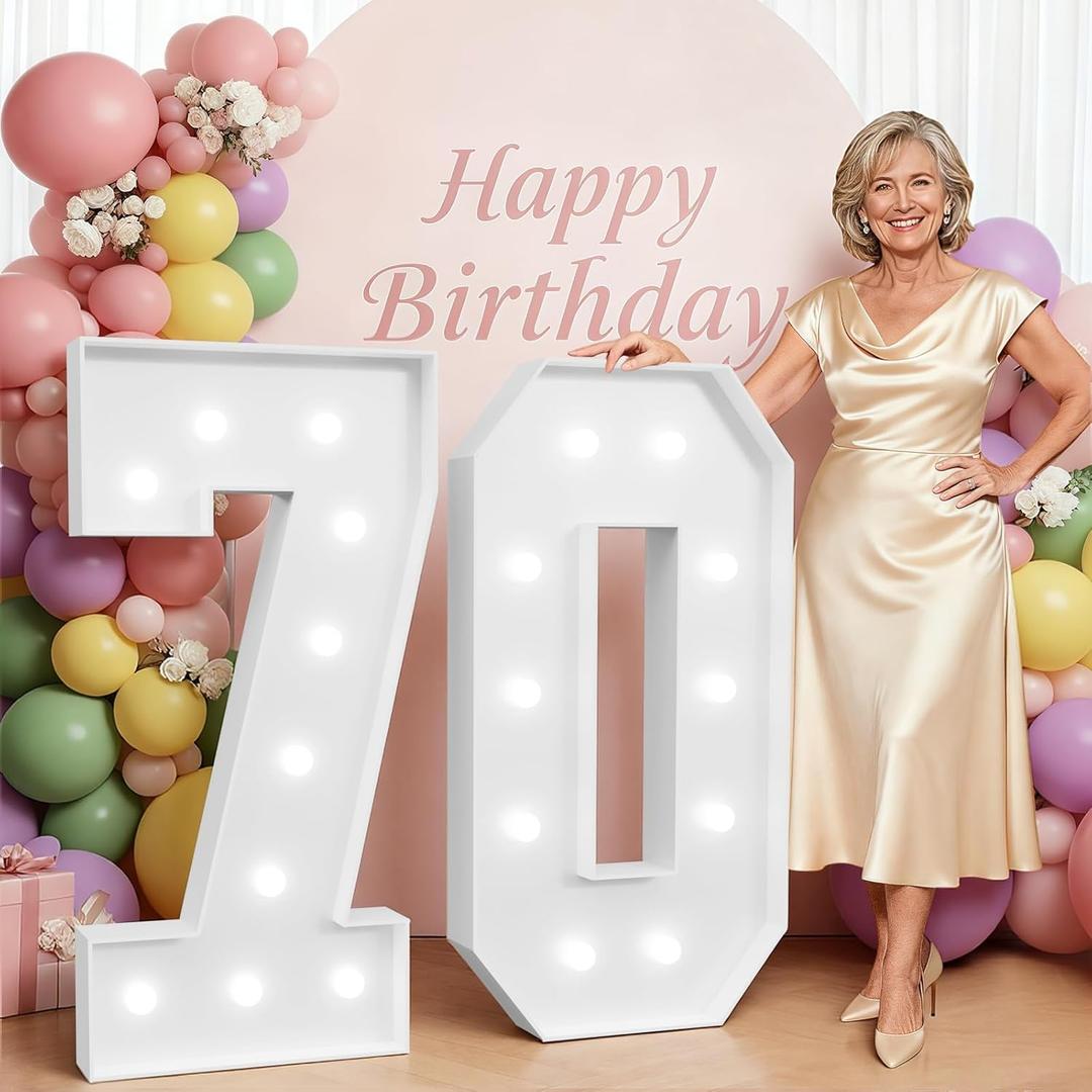 imprsv 4FT Marquee Numbers 70, Large Light Up Numbers 70th Birthday Decorations for Boys, 70th Anniversary Party Backdrop