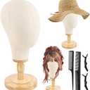 Beauty Star Wig Stand, 22inch Mannequin Head for Wigs with Detachable Strong Wood Base, Canvas Block Wig Head Holder Rack Ideal for Hair Styling, Display Hats, Wig Making, Headdress
