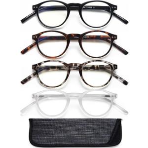 EYEURL 4-Pack Small Round Reading Glasses for Women Men Neck Hanging Blue Light Blocking Eyeglasses TR90 Readers for Women