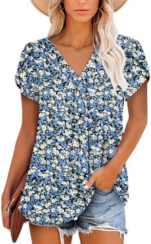 ONLYSHE Womens Summer Shirts and Blouses Casual Short Sleeve Tunic Tops V Neck Loose Fit.XL