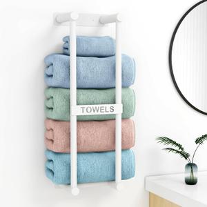 Towel Racks for Bathroom, 22inch Towel Storage for Small Bathroom Wall Can Holds 4 Large Rolled Bath Towels, White