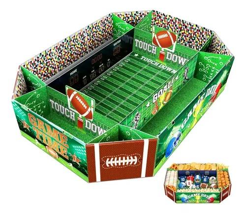 Football Party Supplies Kit - Large 23.62x17 inch Superbowl Snack Stadium Tray & Cardboard Food Trays Plates, All-in-One Football Party Decorations for Superbowl 2026, Game Day, Birthday Celebrations