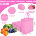 Windyun 100 Pcs Reusable Tote Bag Bulk 8 x 4 x 10 Inch Non Woven Shopping Bag with Handle Christmas Reusable Grocery Gift Tote (Pink)