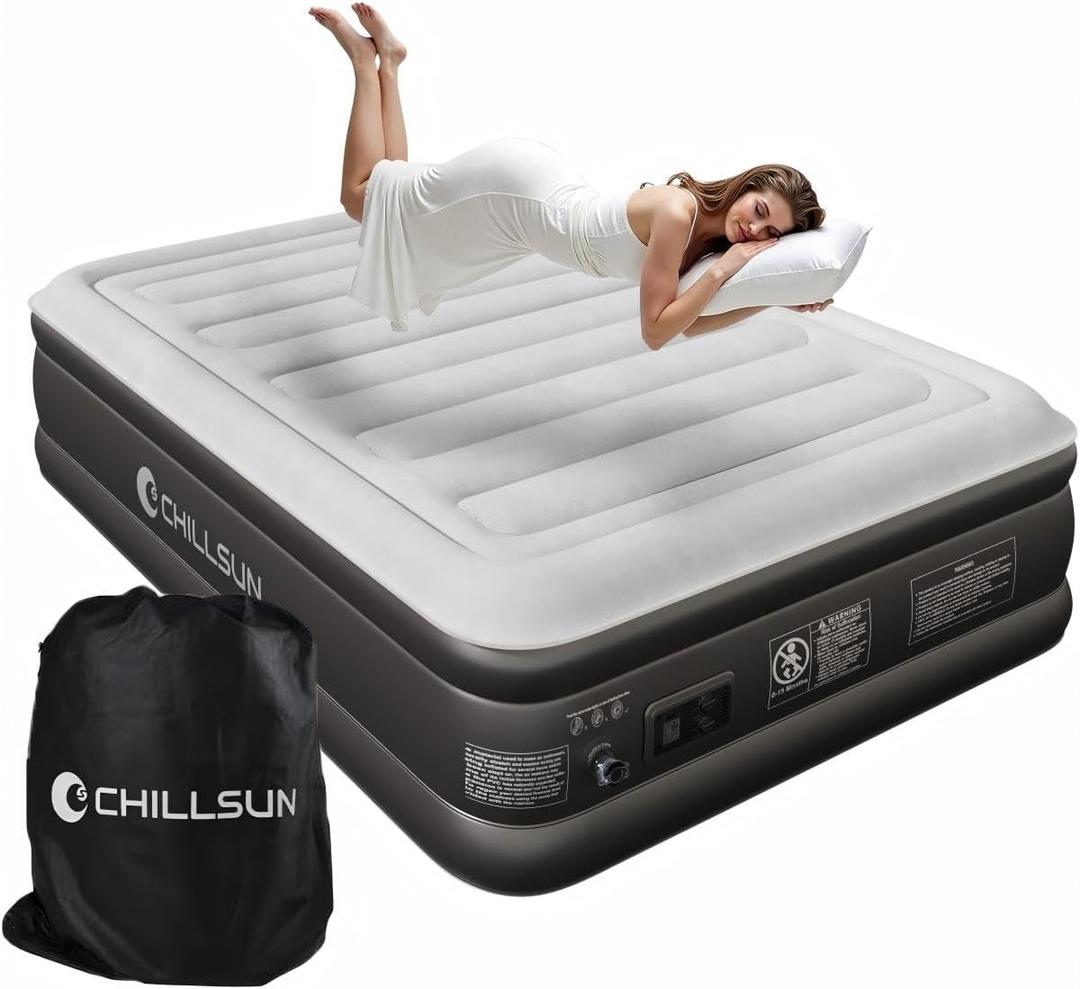 CHILLSUN 2026 Upgraded Air Mattress Full with Built in Pump, 18" Raised Comfort Blow up Mattress, Inflatable Mattress Colchon Inflable, Flocked Top Air Bed with Storage Bag for Home Camping & Guests (Grey)