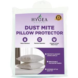Hygea Dust Mite & Allergen Pillow Protectors, King Size, Set of 2 - Pillow Encasements - Zippered Covers - Hypoallergenic, Waterproof, Soft & Breathable, Premium Quality