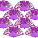 QIRMIZI 11 PCs Handheld Folding Fans Hand Floral Fan – Perfect for Church,Tea Party, Weddings, Props, Cosplay, Dance, Decoration, Performance and Gifts, Purple