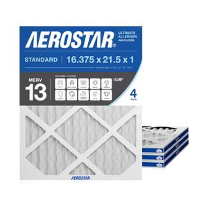 Aerostar 16.375 x 21.5 x 1 MERV 13 Air Filter, 4 Pack Set of HVAC Furnace Filters, Electrostatic MPR 1500-1900 & FPR 10 (Actual Size: 16 3/8 x 21 1/2 x 3/4 inches)