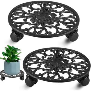 2 Packs 11 Inch Rolling Plant Stand with Wheels Wrought Iron Rolling Plant Stand with Casters Heavy Duty for Indoor Plants Rollers Potted Plant Mover, Metal Round Plant Dolly
