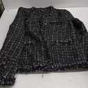 ebossy Women's Elegant Open Front Round Neck Fringed Plaid Tweed Jacket L