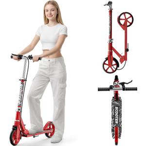 Scooters for Kids 8-12, Teens & Adults - Load 240 LBS, 8-Inch Wheels, Kick Scooter with Shock Absorption System, Hand Brake & Bell, 4 Adjustable Height Levels, Perfect for School, Commuting or Park