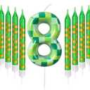 Zlongron 13 Pieces Birthday Cake Candles, Green Pixel Theme Birthday Candles, Suitable for Boys and Girls Birthdays, Gatherings, Parties, Celebrations Good Decoration Supplies (Number 8)