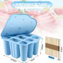 9 Cavity Popsicles Molds with 50pcs Wooden Sticks, Silicone Popsicle Mold, BPA Free Popsicle Maker Molds, Reusable Homemade Ice Pop Mold, Easy-Release Ice Cream Mold for Kids Adult DIY Ice PopsBlue