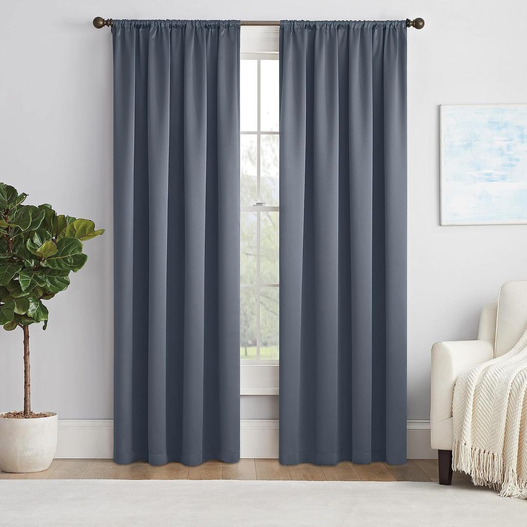Eclipse Solid Thermapanel Modern Room Darkening Rod Pocket Window Curtain for Bedroom (1 Panel) 54" x 54" Curtain Panel in Blue