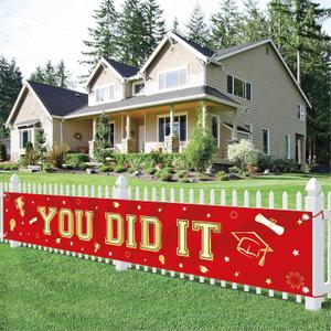 KatchOn, Xtralarge Red and Gold You Did It Graduation Yard Banner - 120x20 Inch | Red and Gold graduation Yard Banner for Outdoor Graduation Decorations 2025