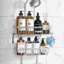 Shower Caddy Hanging - Never Rust Shower Hanging Organizer - Aluminum Over the ShowerHead Caddy with Soap Basket and 6 Hooks for Razor/Sponge (Frosted Silver)