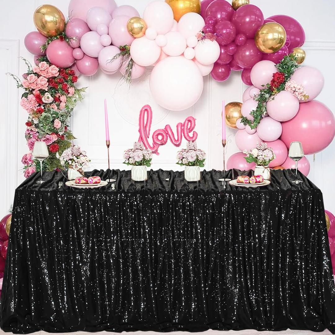 Black Sequin Tablecloths for Parties,50 X 80 inch Rectangle Glitter Shinning Table Cover Fitted 6FT Table for Birthday Wedding Valentine' s Day Bridal Holiday Event Decorations