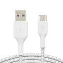Belkin BoostCharge Braided USB-C to USB-A Cable (2M/6.6ft) for iPhone 16, iPhone 16 Pro, Samsung Galaxy S25, S24, Pixel 9, iPad Pro, Nintendo Switch 2, Carplay & More - White