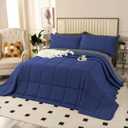 128x120 Oversized King Plus Comforter, Extra Large King Size Quilts 3 Pieces Lightweight Reversible Down Alternative Comforter for All Season with 8 Corner Tabs (Navy/Dark Grey)