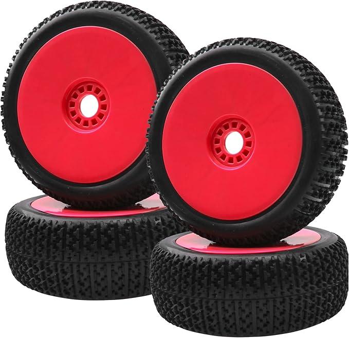 Dantenron 1/8 RC Off Road Racing Truck Tires OD 5.51" and Wheels Rims 17mm Hex for 1:8 Buggy Truck Car Traxxas Arrma Kraton Typhon 6S 3S Talion 6S Losi 8ight HPI Vorza Flux Kyosho Hobao 4PCS (Red)