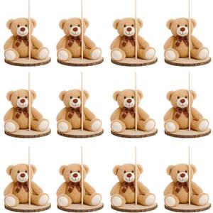 Canlierr 12 Set Bear Centerpieces for Baby Shower Decor Includes Bear Wooden 23-26in Rounds Circles Slices with Stick DIY Craft Birthday Wedding Gender Party Table Decorations, Khaki