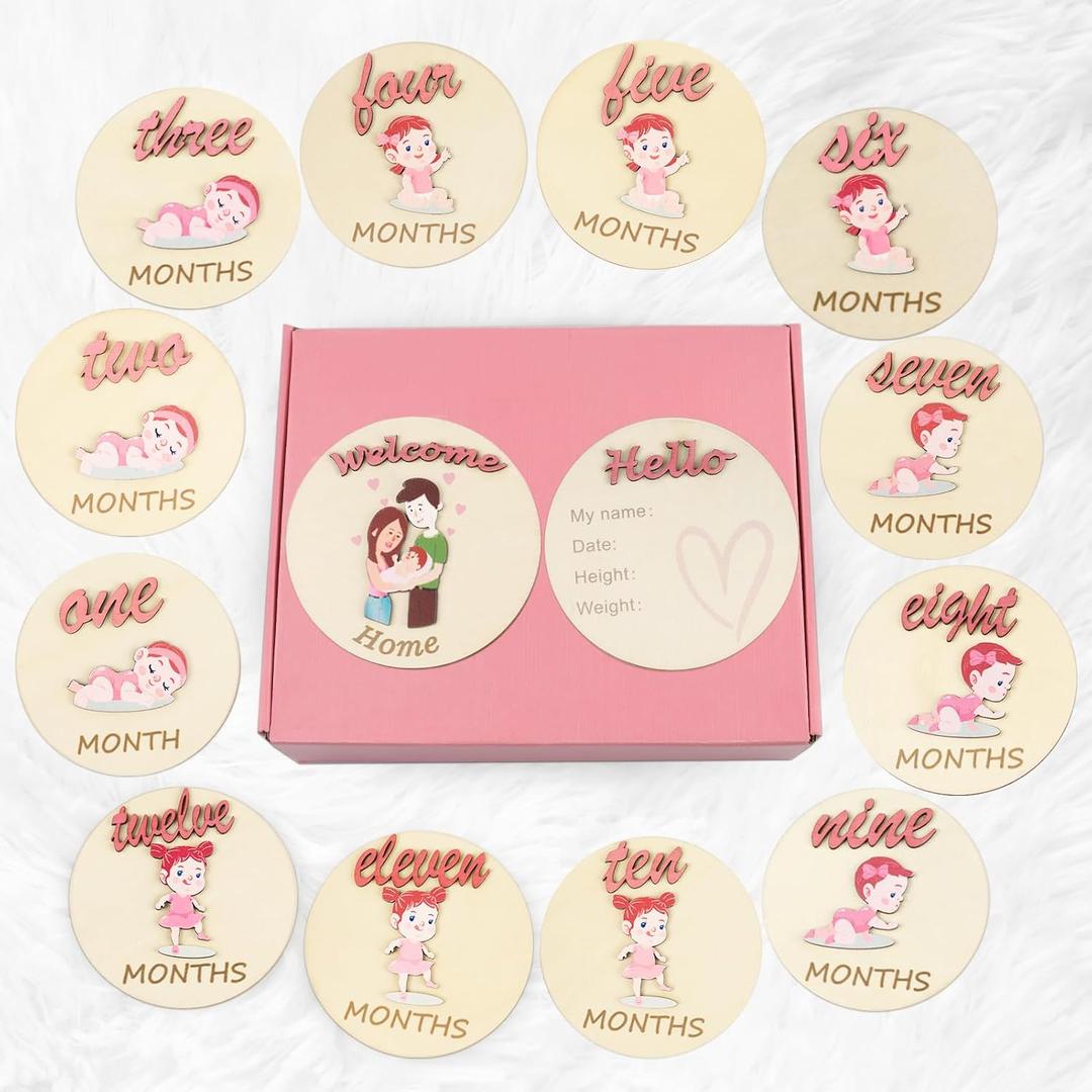 Esmorah Baby Gift Set, Baby Shower Gifts, Monthly Baby Milestone Signs & Baby Clothes Dividers Organizer(21 pcs), Hello World Sign - Unique Newborn Gifts for Boys and Girls (Pink)