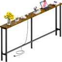 GRLEAF 70" Sofa Table with Built-in Power Strip (2 AC Outlets & 2 USB Ports) 4.9ft Power Cord, Metal Frame, Easy Assembly, Long Couch Table Behind Sofa, Living Room and Home Office | Rustic Brown