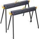 FORUP 2 Pack Heavy Duty Folding Portable Saw Horses Table, 1322 Lbs Load Capacity Metal Saw Horse with Fast Open Legs and Easy Grip Handle for Woodworking, Dark Grey & Yellow