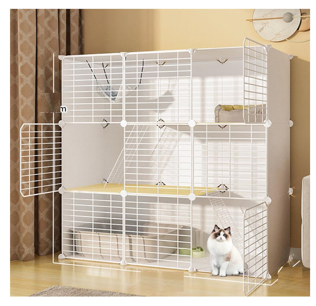 FDSDEFEN 3Tier White Cat Cage Indoor DIY Playpen  Detachable Metal Wire Kennels Enclosure (3Tier White)