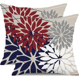 DFXSZ Outdoor Throw Pillow Covers 18x18 Inch Set of 2 Waterproof Spring Summer Geometric Elegant Red Blue Outdoor Pillow Covers for Patio Funiture Garden Couch 158U18
