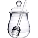 Glass Honey Jar with Dipper and Lid, 10 OZ Heat-Resistant Bee Hives Honey Pot, Clear Glass Honey Container for Store Honey and Syrup