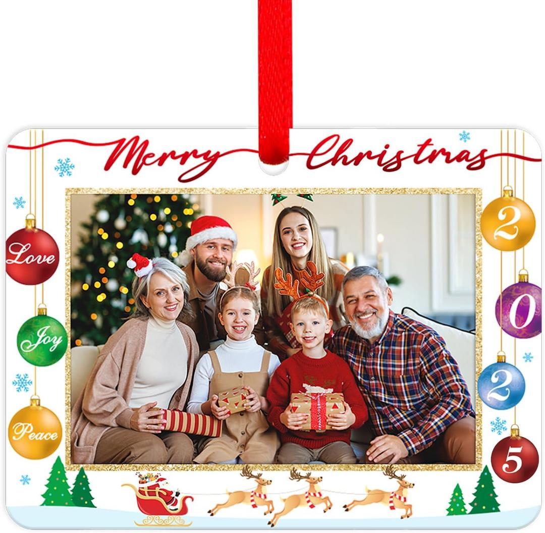 WaaHome Picture Frame Christmas Ornaments 2025 - Photo Frame Christmas Ornaments Love Joy Peace Family Ornaments for Christmas Tree Decorations Gifts for Family Friends